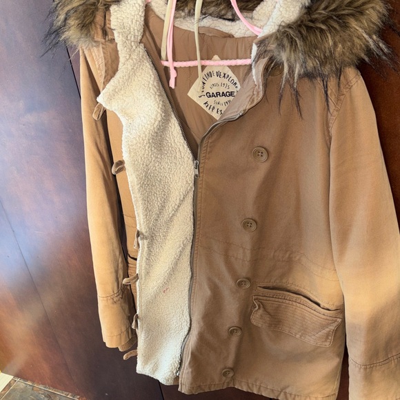 Garage Tan Utility Jacket with Fur Hood - Picture 4 of 9
